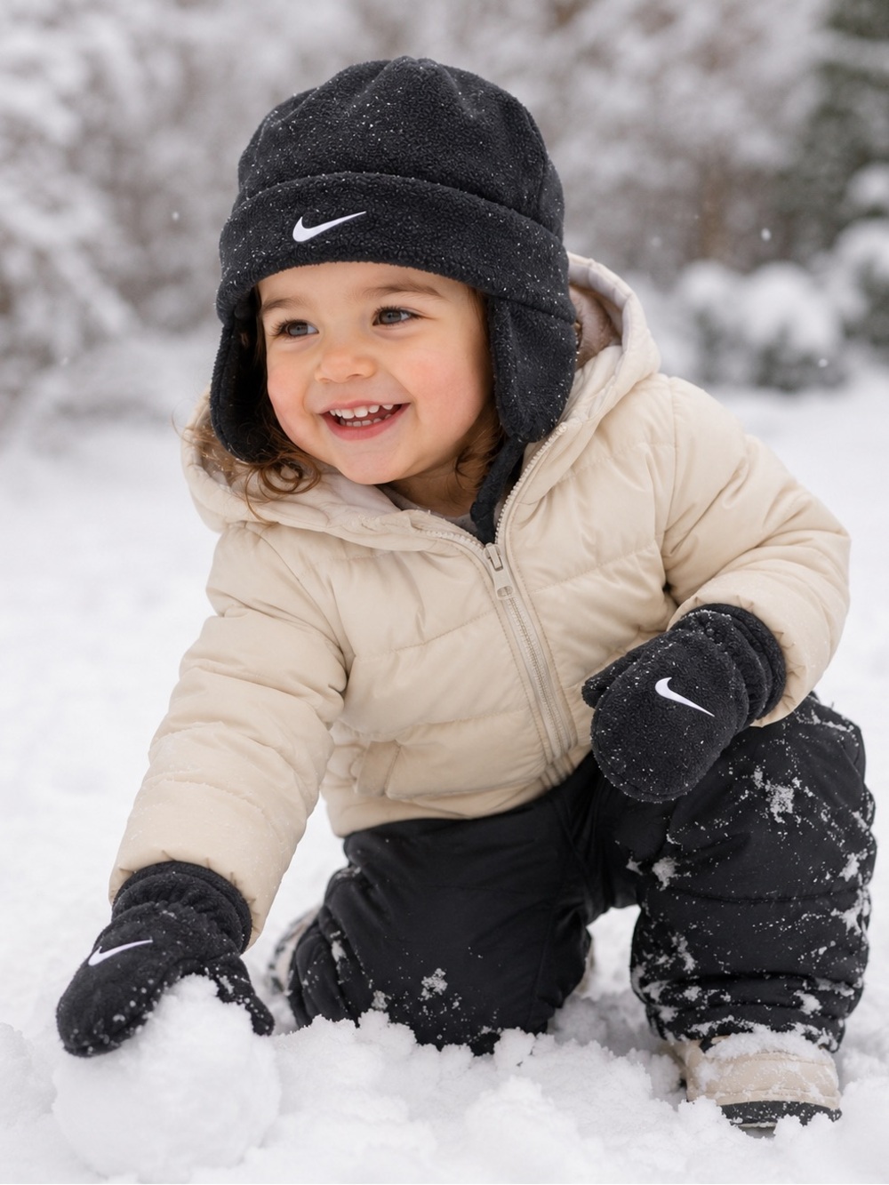 Nike Baby Toddler Fleece Trapper Hat and Mittens 2 Piece Set